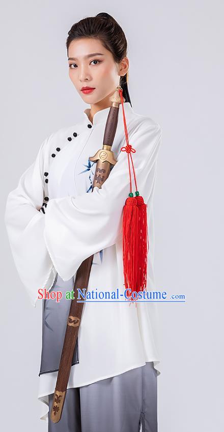 China Traditional Tai Chi Performance Costumes Woman Wushu Hand Painting Bamboo Uniforms