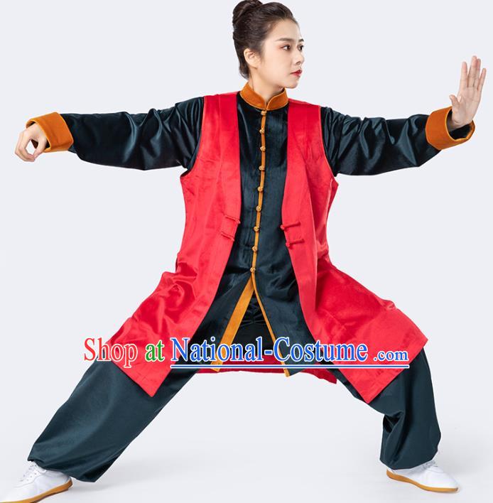 China Traditional Martial Arts Red Vest Shirt and Pants Winter Woman Kong Fu Training Uniforms