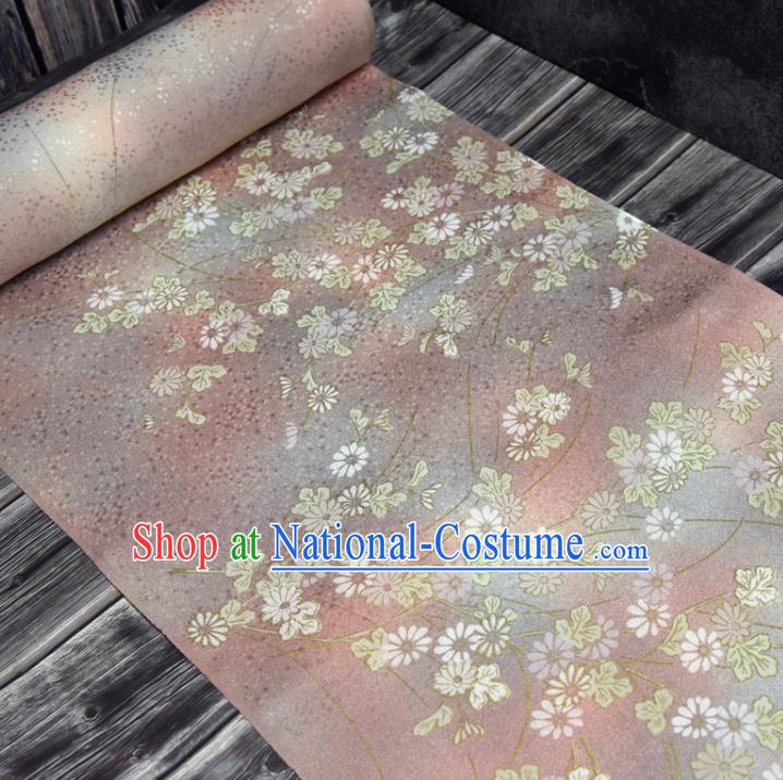 Traditional Japanese Kimono Chrysanthemum Pattern Silk Fabric Asian Japan Pink Brocade Tapestry