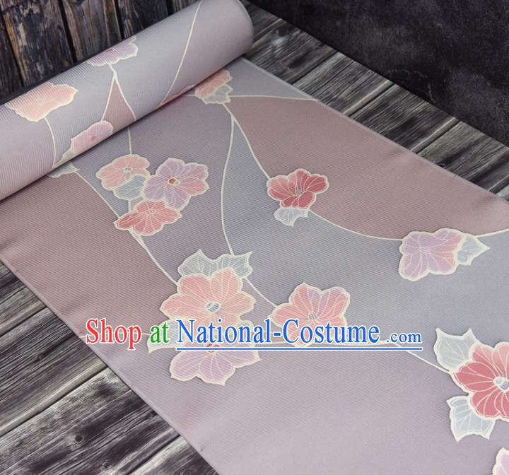 Asian Japan Flowers Pattern Brocade Tapestry Traditional Japanese Kimono Lilac Silk Fabric