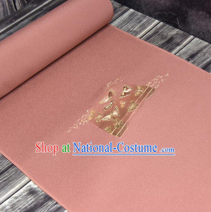 Traditional Japanese Wafuku Pink Pure Silk Fabric Asian Japan Kimono Classical Embroidered Butterfly Brocade Material