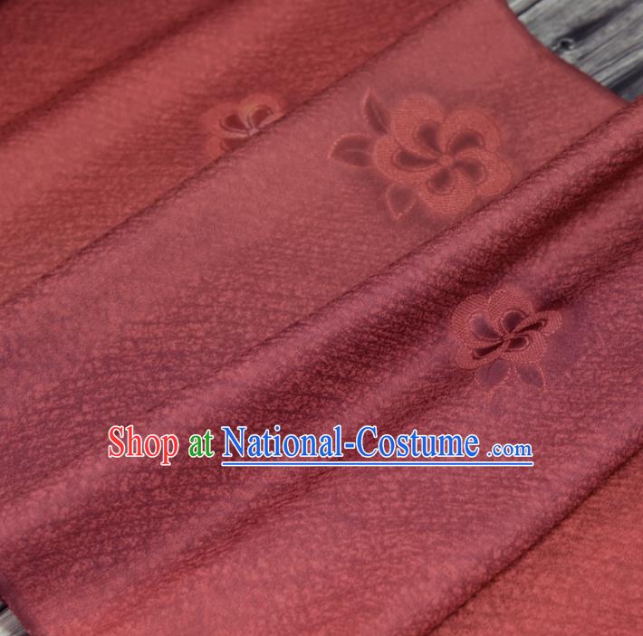 Traditional Japanese Yukata Pure Silk Fabric Asian Japan Kimono Classical Sakura Pattern Dark Red Brocade Material