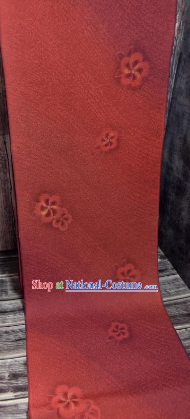 Traditional Japanese Yukata Pure Silk Fabric Asian Japan Kimono Classical Sakura Pattern Dark Red Brocade Material