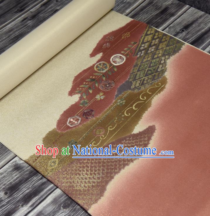 Traditional Japanese Embroidered Pattern Silk Fabric Asian Japan Kimono Classical Belt Brocade Material