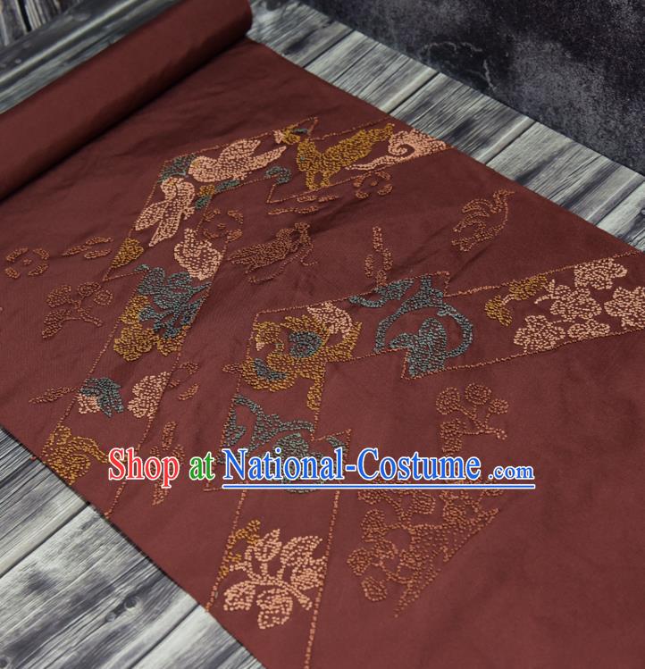 Traditional Japanese Phoenix Pattern Silk Fabric Asian Japan Kimono Purplish Red Brocade Material