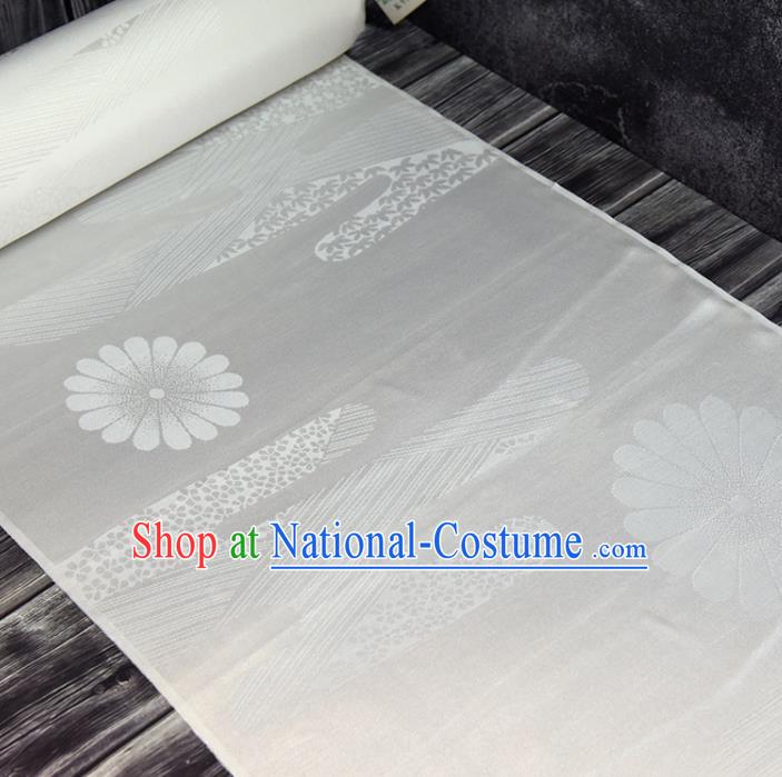 Asian Japan Kimono Brocade Tapestry Traditional Hanfu Dress Chrysanthemum Pattern White Silk Fabric