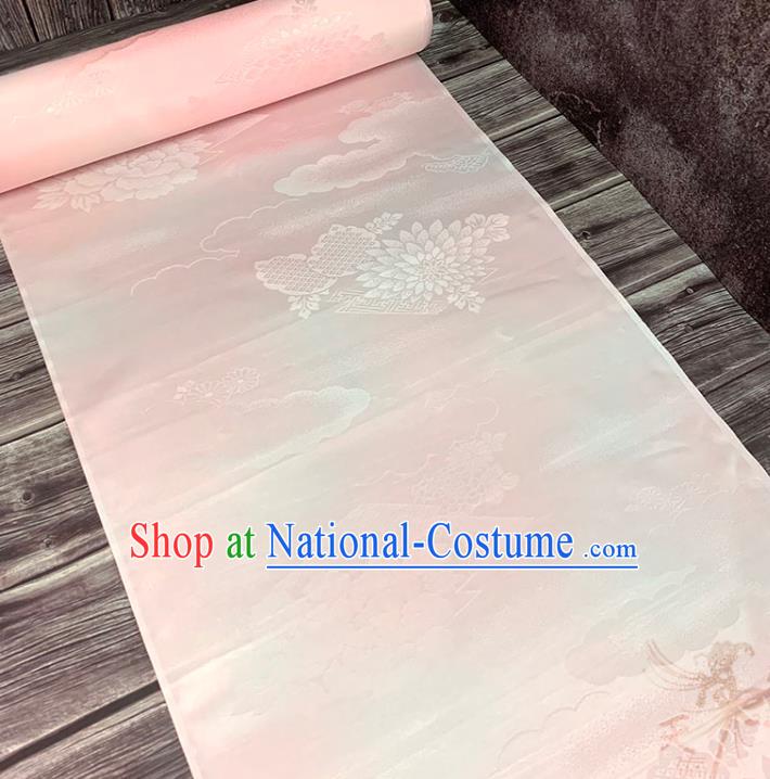 Asian Japan Iromuji Kimono Brocade Fabric Traditional Hanfu Dress Classical Chrysanthemum Pattern Pink Silk