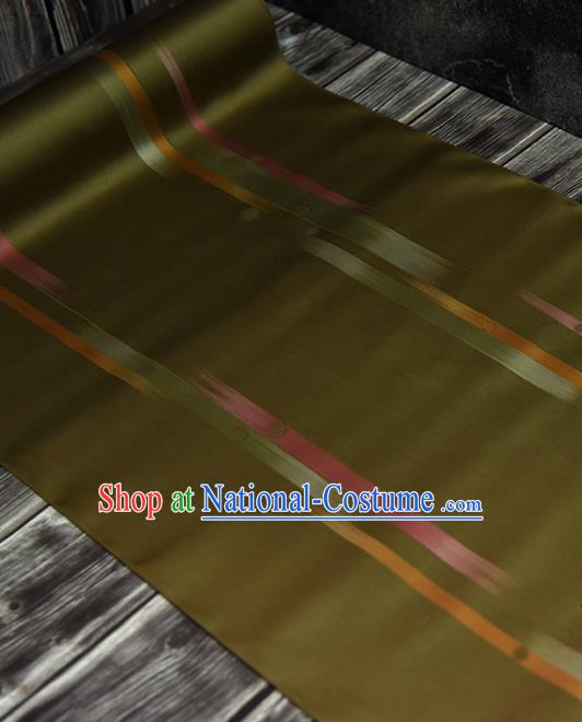 Traditional Japanese Kimono Belt Pure Silk Fabric Asian Japan Olive Green Nishijin Brocade Material