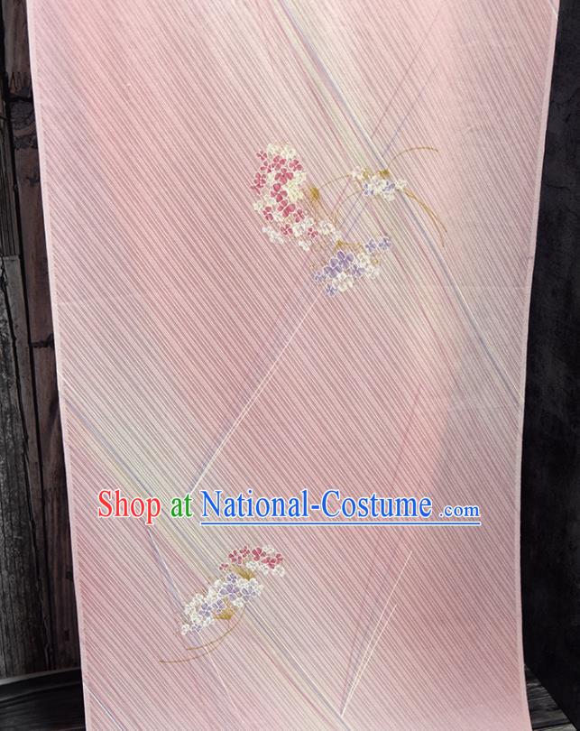 Traditional Japanese Hydrangea Pattern Pure Silk Fabric Asian Japan Kimono Pink Brocade Material