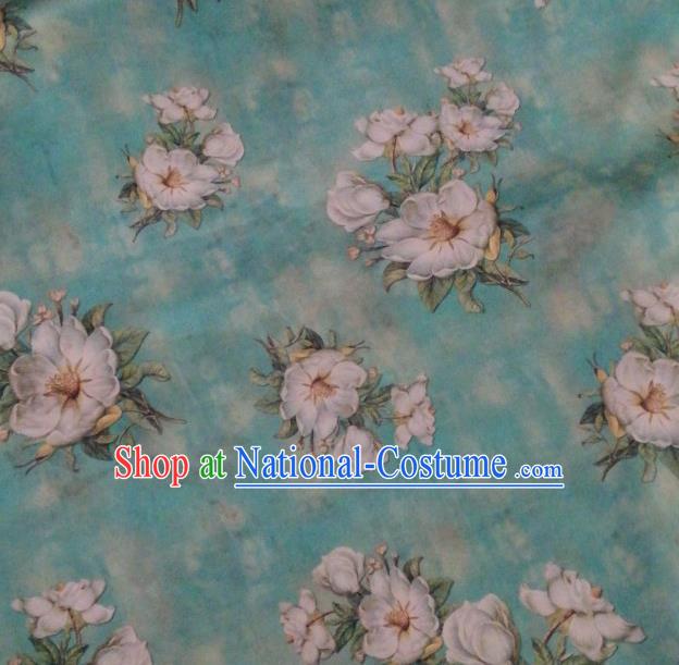 Asian China Hibiscus Pattern Brocade Traditional Cheongsam Gambiered Guangdong Gauze Green Silk Fabric