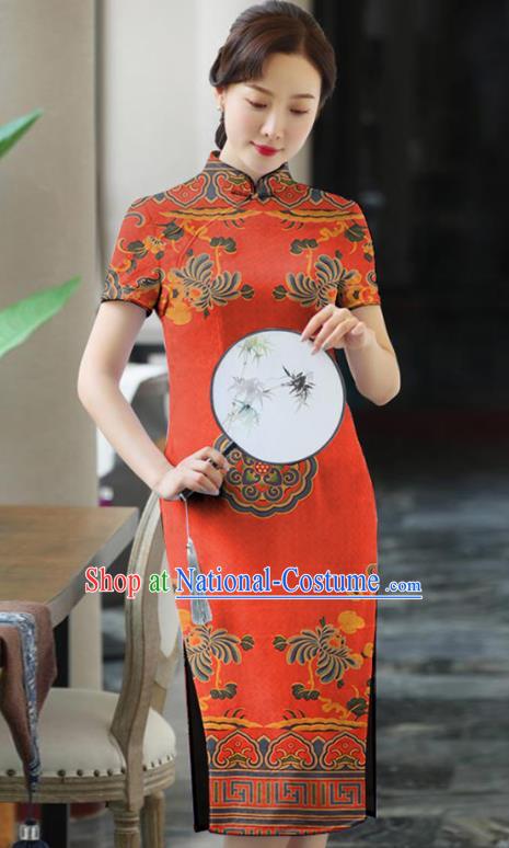 China Silk Fabric Traditional Red Brocade Asian Cheongsam Gambiered Guangdong Gauze