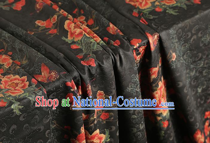 China Traditional Black Silk Cheongsam Gambiered Guangdong Gauze Cloth Jacquard Brocade Fabric