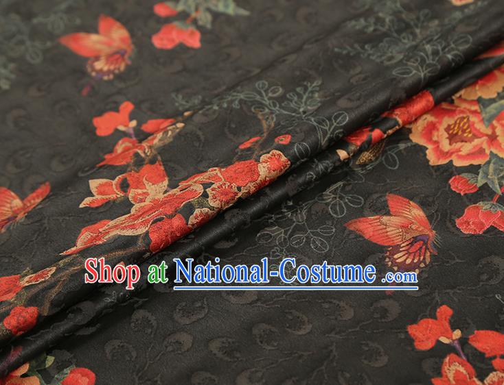 China Traditional Black Silk Cheongsam Gambiered Guangdong Gauze Cloth Jacquard Brocade Fabric