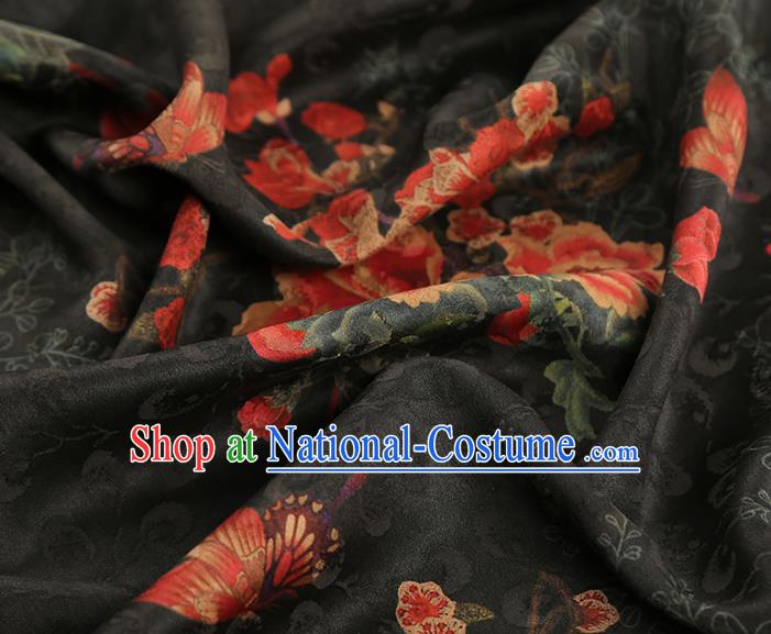 China Traditional Black Silk Cheongsam Gambiered Guangdong Gauze Cloth Jacquard Brocade Fabric