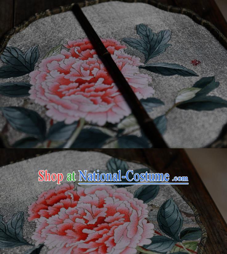 China Traditional White Silk Fan Classical Dace Fan Handmade Peony Painting Palace Fan