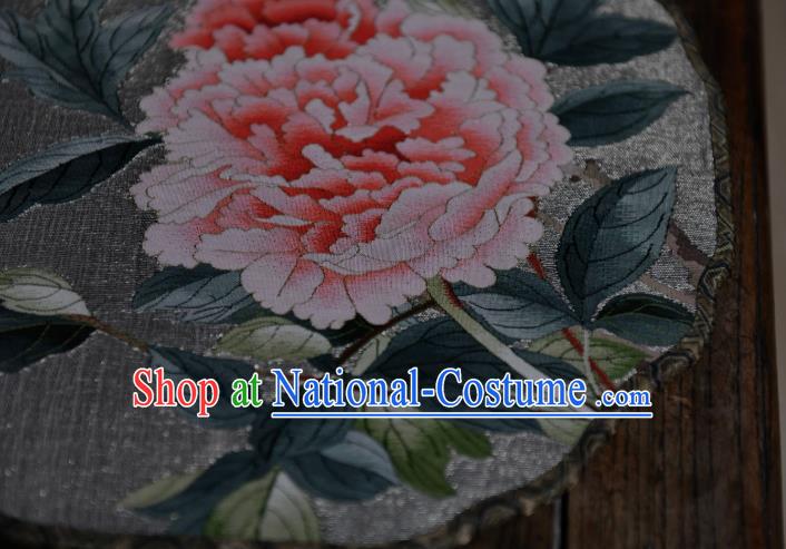 China Traditional White Silk Fan Classical Dace Fan Handmade Peony Painting Palace Fan