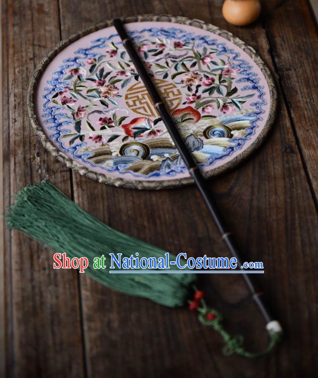 China Embroidered Circular Fan Traditional Silk Fan Handmade Wave Peach Pattern Palace Fan