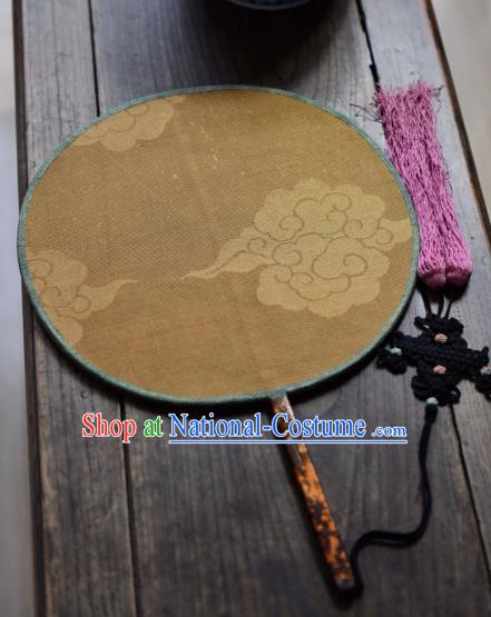 China Handmade Cloud Painting Palace Fan Traditional Qing Dynasty Court Fan Yellow Silk Circular Fan