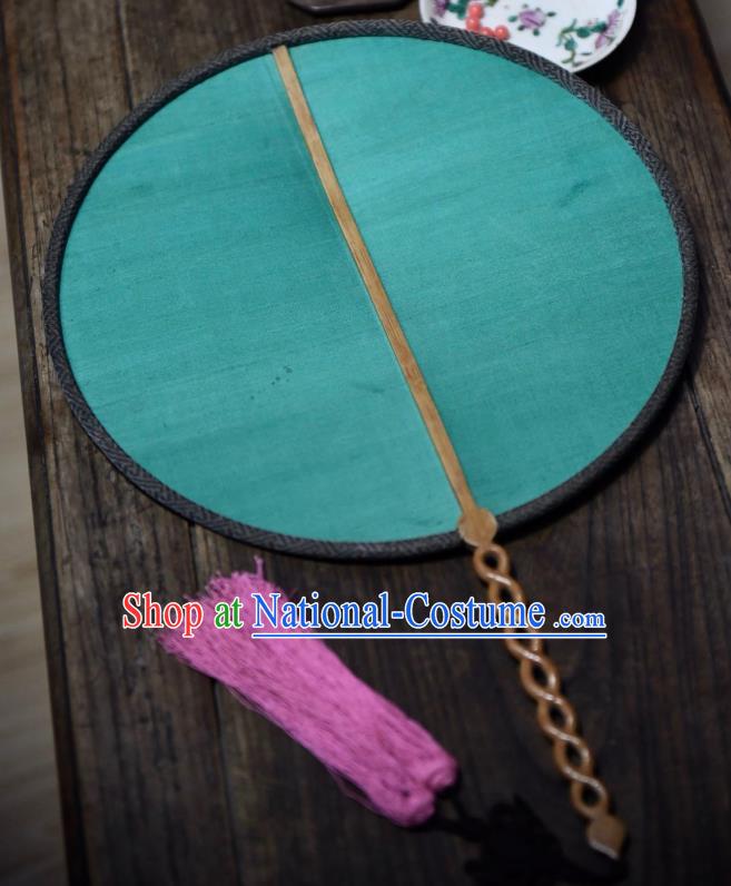 China Green Silk Circular Fan Handmade Palace Fan Traditional Qing Dynasty Court Woman Fan