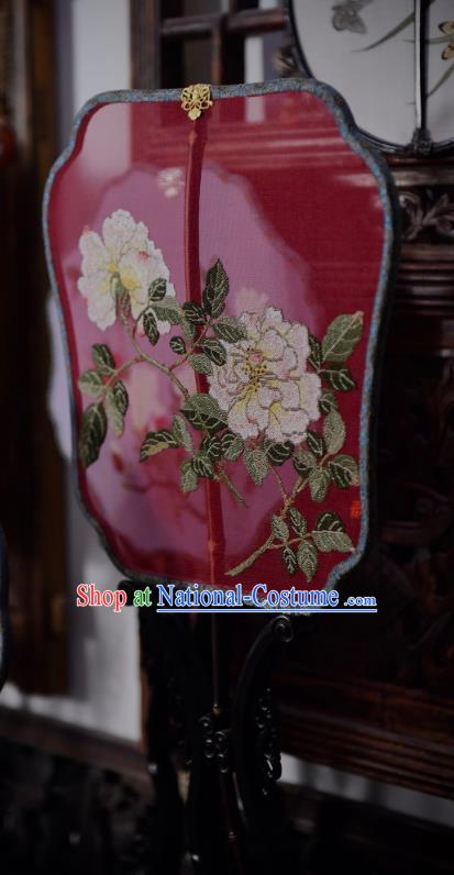 China Wedding Red Silk Fan Handmade Rose Pattern Palace Fan Traditional Ming Dynasty Imperial Consort Fan