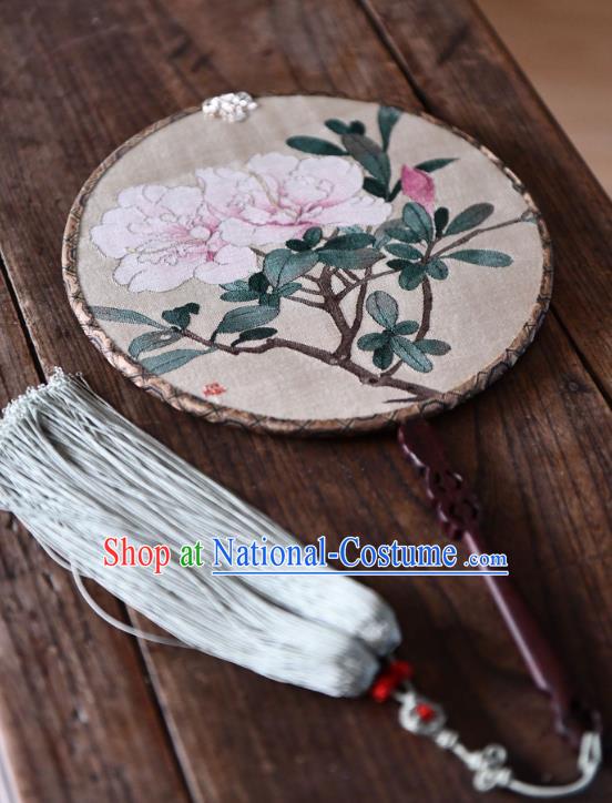 China Handmade Azalea Pattern Palace Fan Traditional Song Dynasty Palace Lady Fan Silk Circular Fan