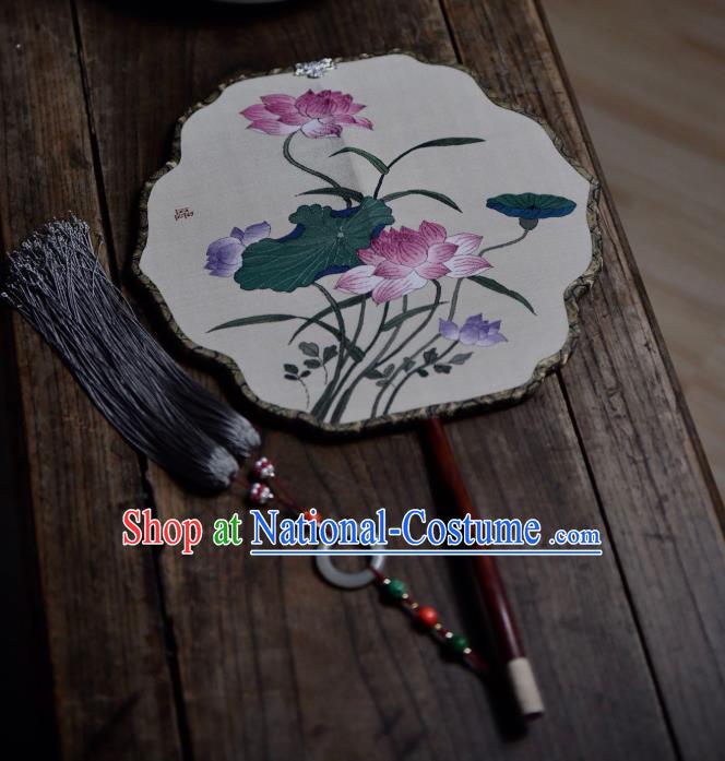 China Handmade Lotus Pattern Palace Fan Traditional Silk Fan Song Dynasty Palace Lady Fan