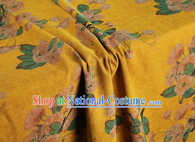 China Traditional Pear Blossom Pattern Yellow Silk Fabric Classical Qipao Dress Gambiered Guangdong Gauze