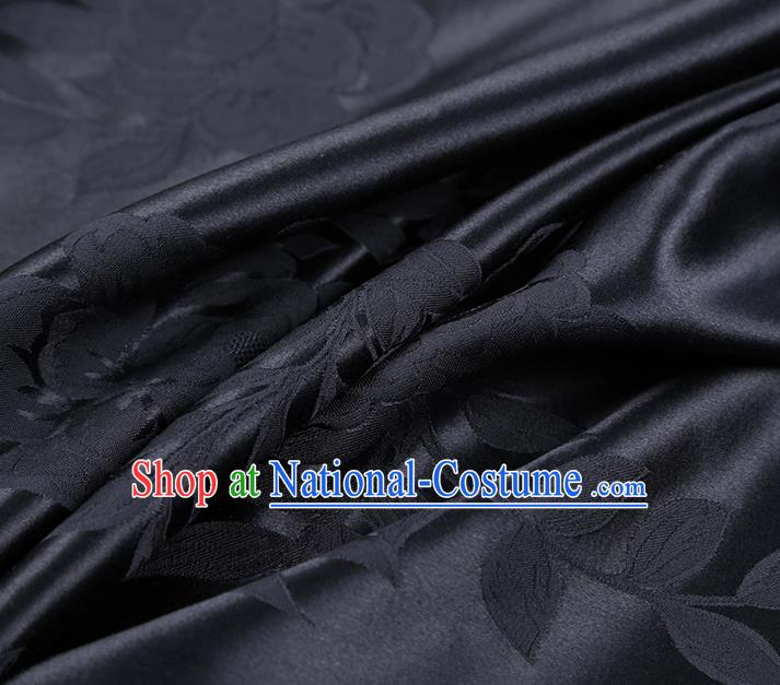 China Jacquard Fabric Asian Cheongsam Gambiered Guangdong Gauze Traditional Navy Silk Fabric