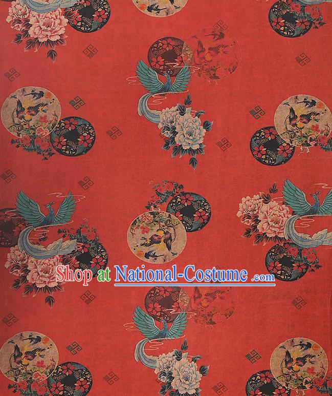 China Traditional Peony Pattern Red Silk Fabric Classical Qipao Dress Gambiered Guangdong Gauze Drapery