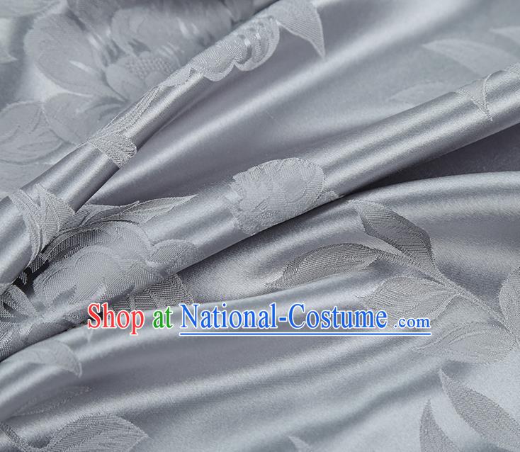 Asian China Cheongsam Gambiered Guangdong Gauze Traditional Grey Silk Fabric Jacquard Fabric