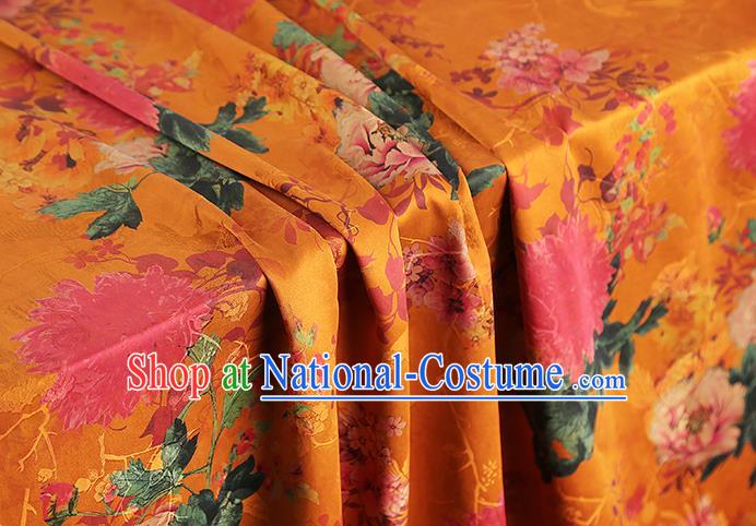 China Classical Orange Gambiered Guangdong Gauze Drapery Traditional Cheongsam Peony Pattern Brocade Fabric