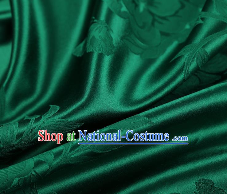 China Traditional Deep Green Silk Fabric Cheongsam Gambiered Guangdong Gauze Asian Jacquard Fabric