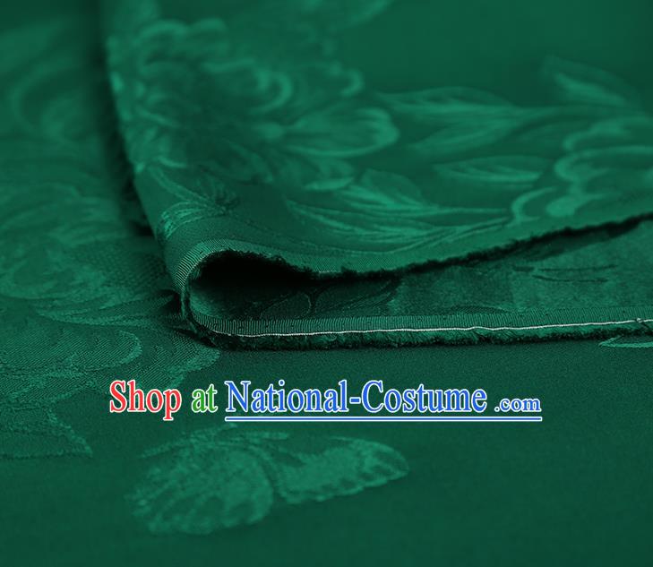 China Traditional Deep Green Silk Fabric Cheongsam Gambiered Guangdong Gauze Asian Jacquard Fabric