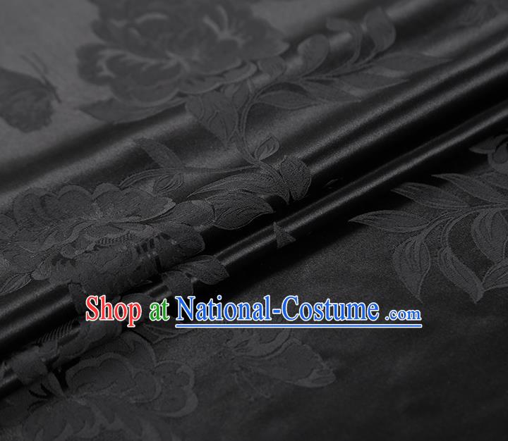 Asian Jacquard Black Silk Fabric China Traditional Cheongsam Gambiered Guangdong Gauze Cloth