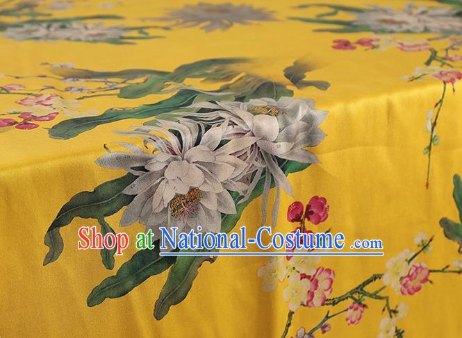 China Traditional Epiphyllum Plum Pattern Yellow Gambiered Guangdong Gauze Classical Cheongsam Silk Fabric