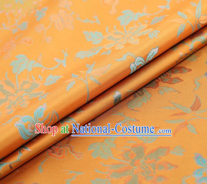 China Traditional Chrysanthemum Pattern Song Brocade Classical Cheongsam Orange Silk Fabric