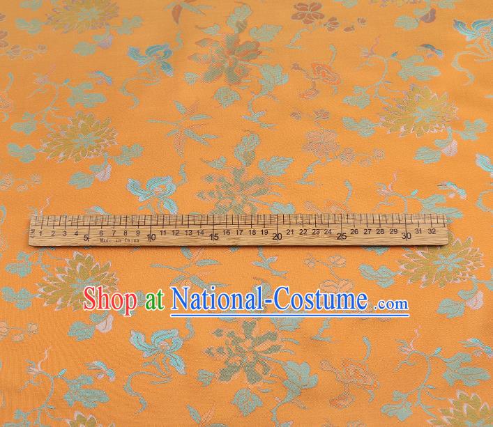 China Traditional Chrysanthemum Pattern Song Brocade Classical Cheongsam Orange Silk Fabric