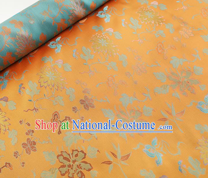 China Traditional Chrysanthemum Pattern Song Brocade Classical Cheongsam Orange Silk Fabric