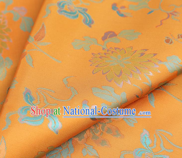 China Traditional Chrysanthemum Pattern Song Brocade Classical Cheongsam Orange Silk Fabric