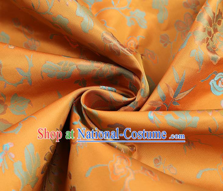 China Traditional Chrysanthemum Pattern Song Brocade Classical Cheongsam Orange Silk Fabric