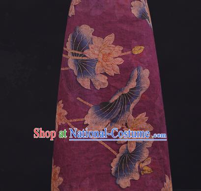 China Gambiered Guangdong Gauze Traditional Lotus Pattern Brocade Classical Cheongsam Purple Silk Fabric