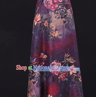 China Traditional Flowers Pattern Brocade Classical Cheongsam Silk Fabric Purple Gambiered Guangdong Gauze