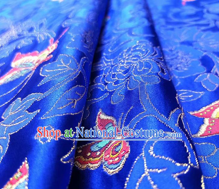 China Traditional Classical Butterfly Pattern Royalblue Nanjing Brocade Cheongsam Silk Fabric