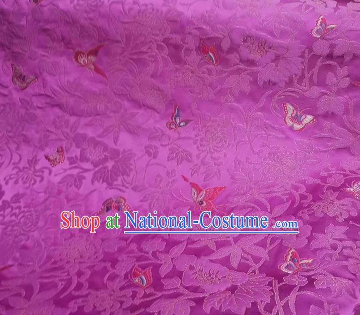 China Traditional Purple Nanjing Brocade Cheongsam Classical Butterfly Pattern Silk Fabric