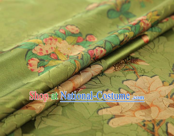 China Traditional Mangnolia Pattern Green Brocade Classical Cheongsam Silk Fabric