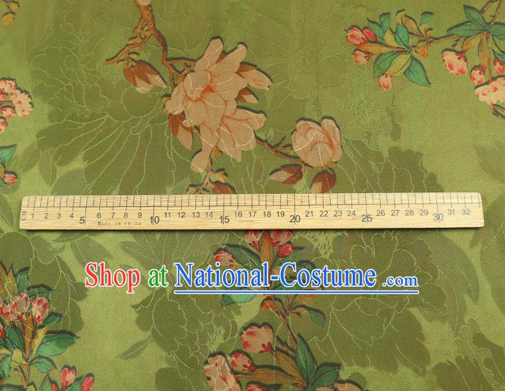 China Traditional Mangnolia Pattern Green Brocade Classical Cheongsam Silk Fabric