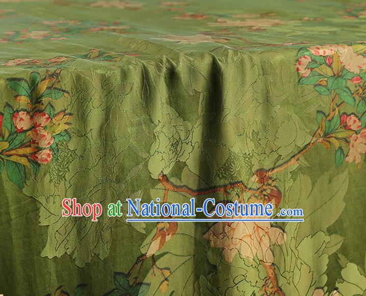 China Traditional Mangnolia Pattern Green Brocade Classical Cheongsam Silk Fabric