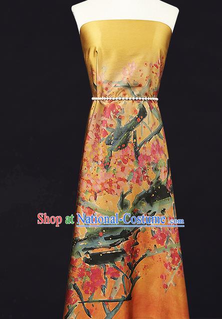 China Classical Plum Pattern Qipao Dress Silk Fabric Gambiered Guangdong Gauze Traditional Orange Brocade