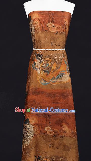 Traditional Chinese Brown Silk Fabric Asian China Classical Goddess Pattern Gambiered Guangdong Gauze Material