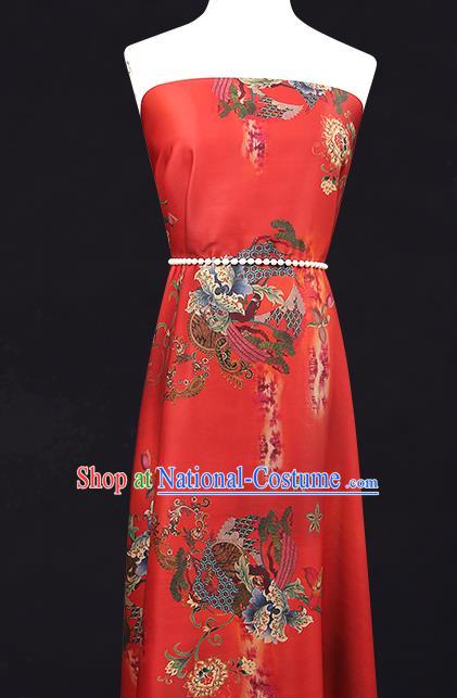 China Gambiered Guangdong Gauze Traditional Red Brocade Classical Flowers Pattern Wedding Dress Silk Fabric